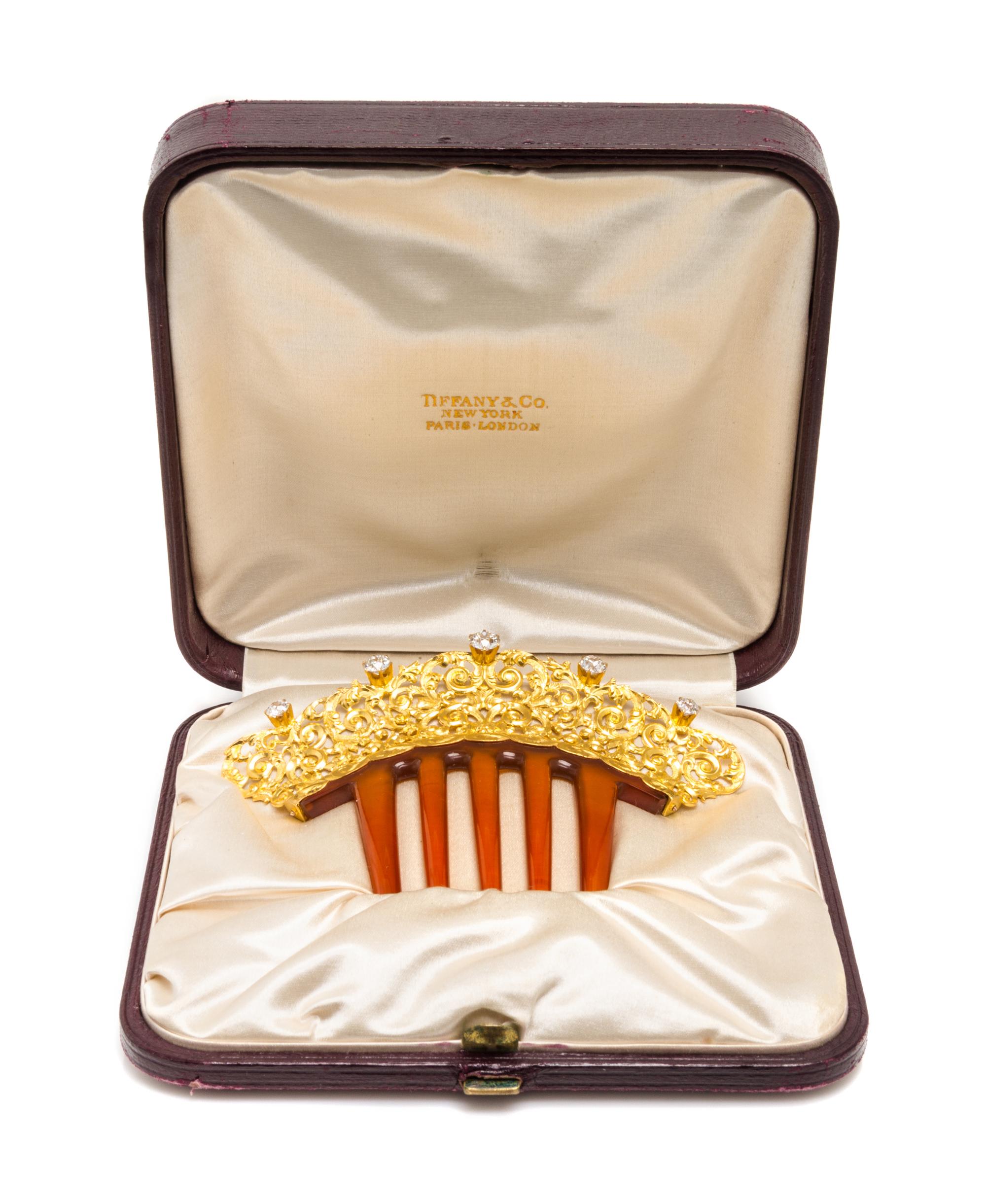 A Victorian 18 Karat Yellow Gold, Diamond and Tortoise Shell Hair Comb, Tiffany & Co., Circa 1890, 15.40 dwts.