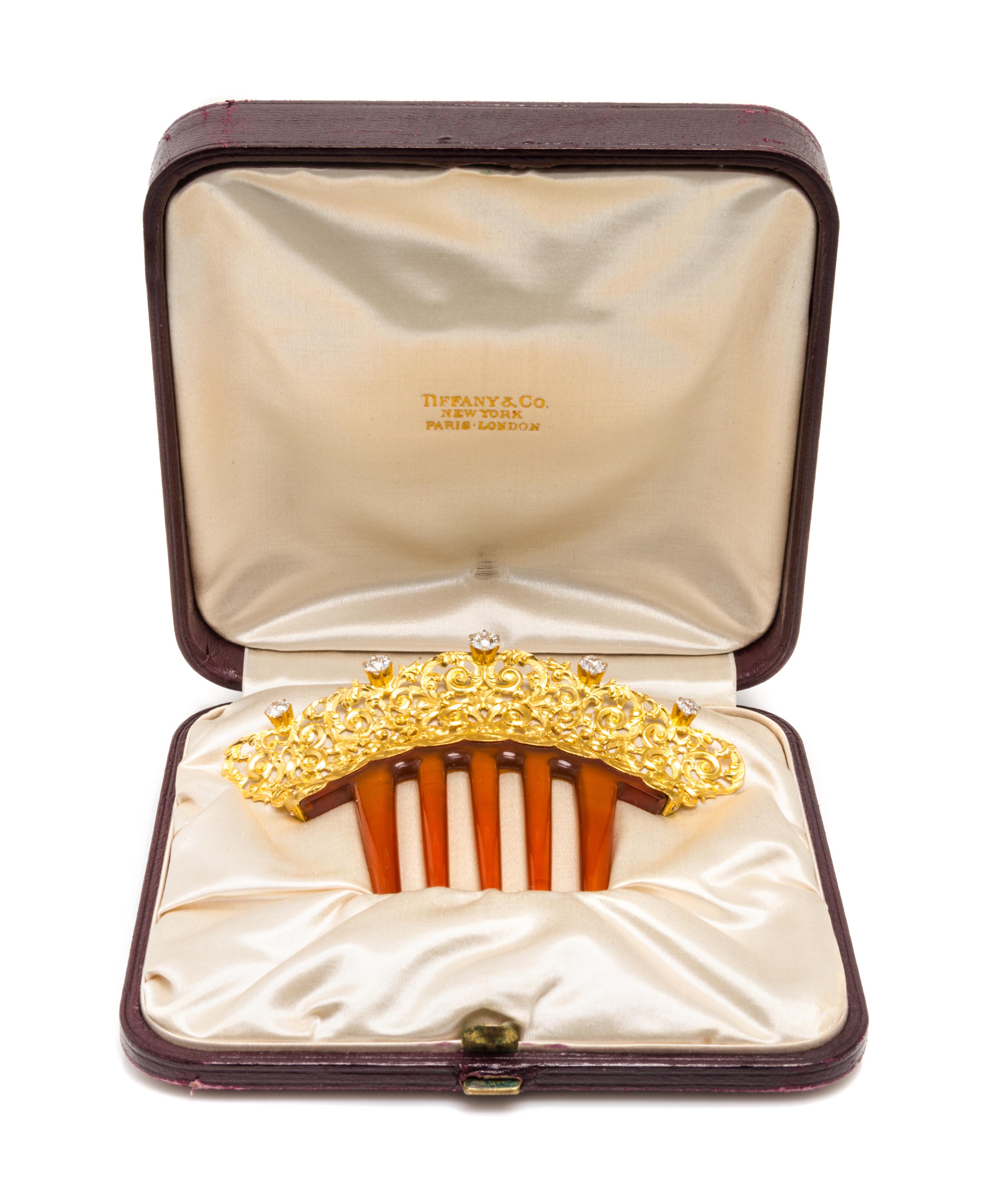 A Victorian 18 Karat Yellow Gold, Diamond and Tortoise Shell Hair Comb, Tiffany & Co., Circa 1890, 15.40 dwts.
