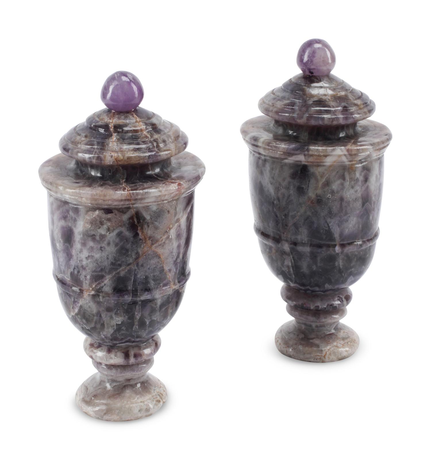 A Pair of Continental Semiprecious Stone Urns