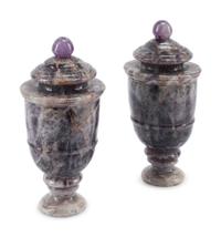A Pair of Continental Semiprecious Stone Urns