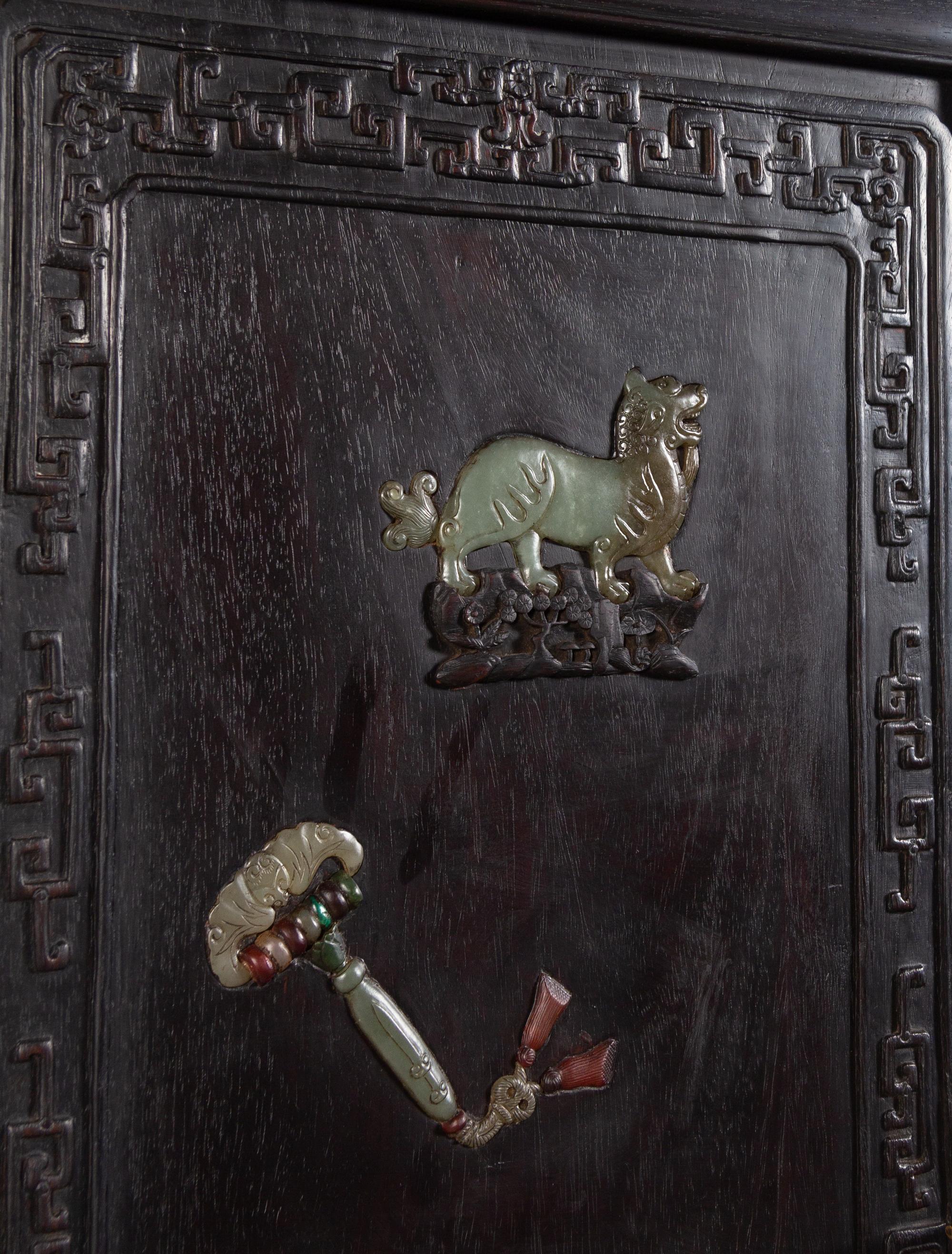 A Chinese Jade and Hardstone Inset Hardwood Compound Cabinet, Dingxianggui