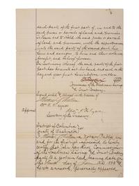 DOUGLASS, Frederick (ca 1818-1895). Land indenture involving the Freedman's Savings and Trust Company. Washington, DC, 4 June 1883. Signed by John Jay KNOX, Charles J. FOLGER, and Frederick DOUGLASS.
