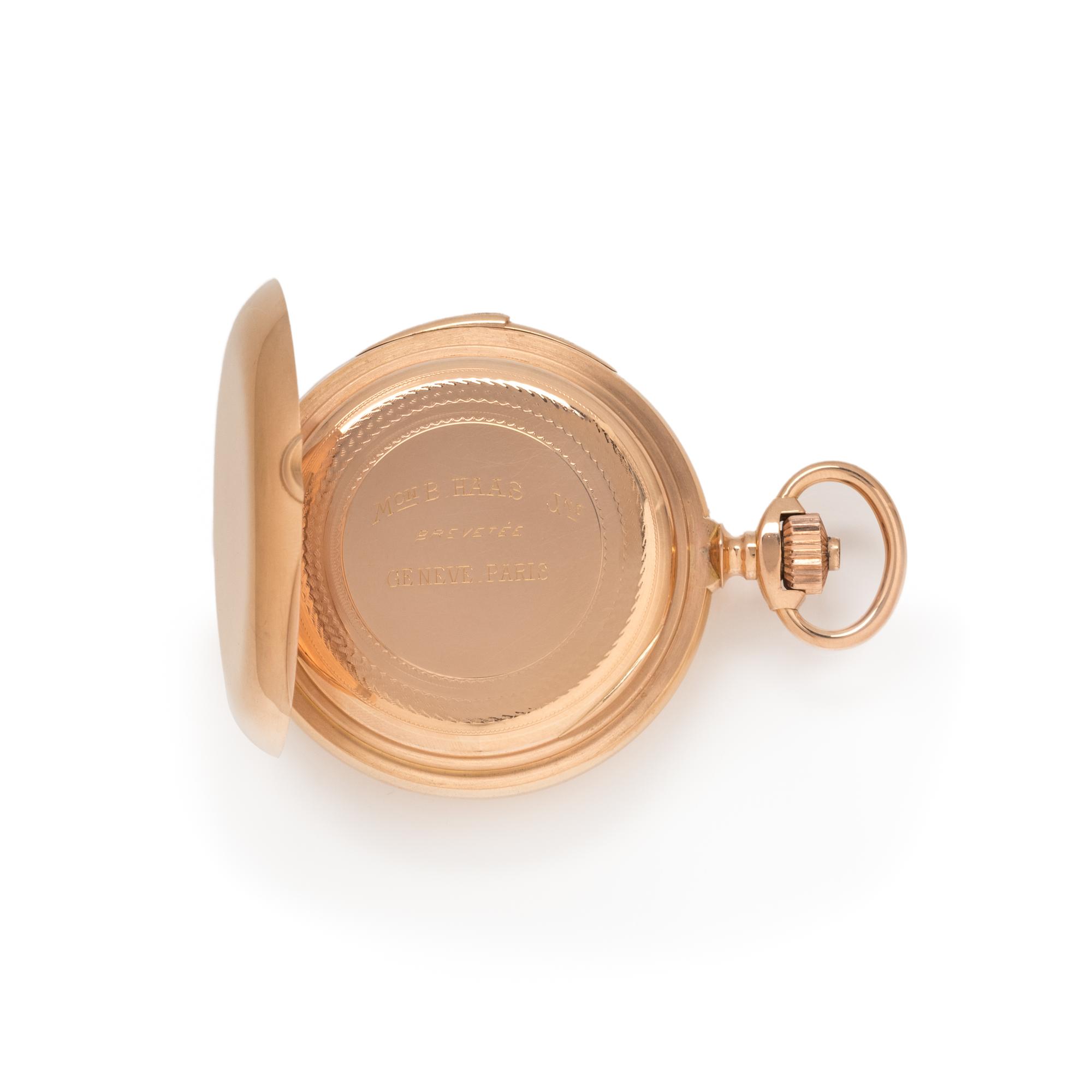 B. HAAS, 18K YELLOW GOLD PERPETUAL CALENDAR, MOON PHASE, MINUTE REPEATER HUNTER CASE POCKET WATCH
