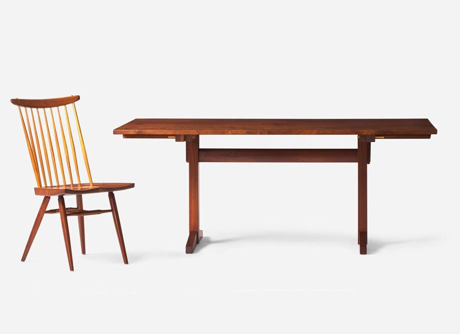 George Nakashima (1905-1990), Trestle Extension Dining Table and Six New Chairs, New Hope, PA, 1966