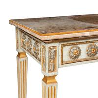 A Pair of Italian Neoclassical Painted and Parcel Gilt Console Tables