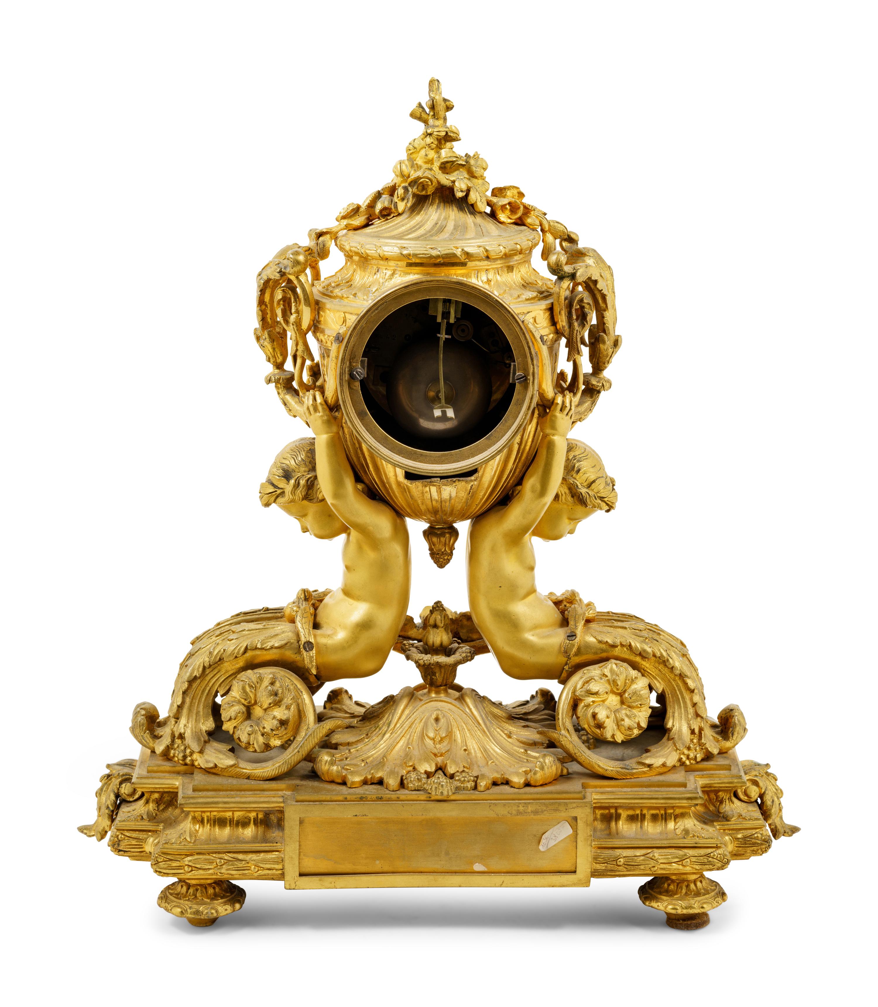 A Louis XV Style Gilt Bronze Mantel Clock