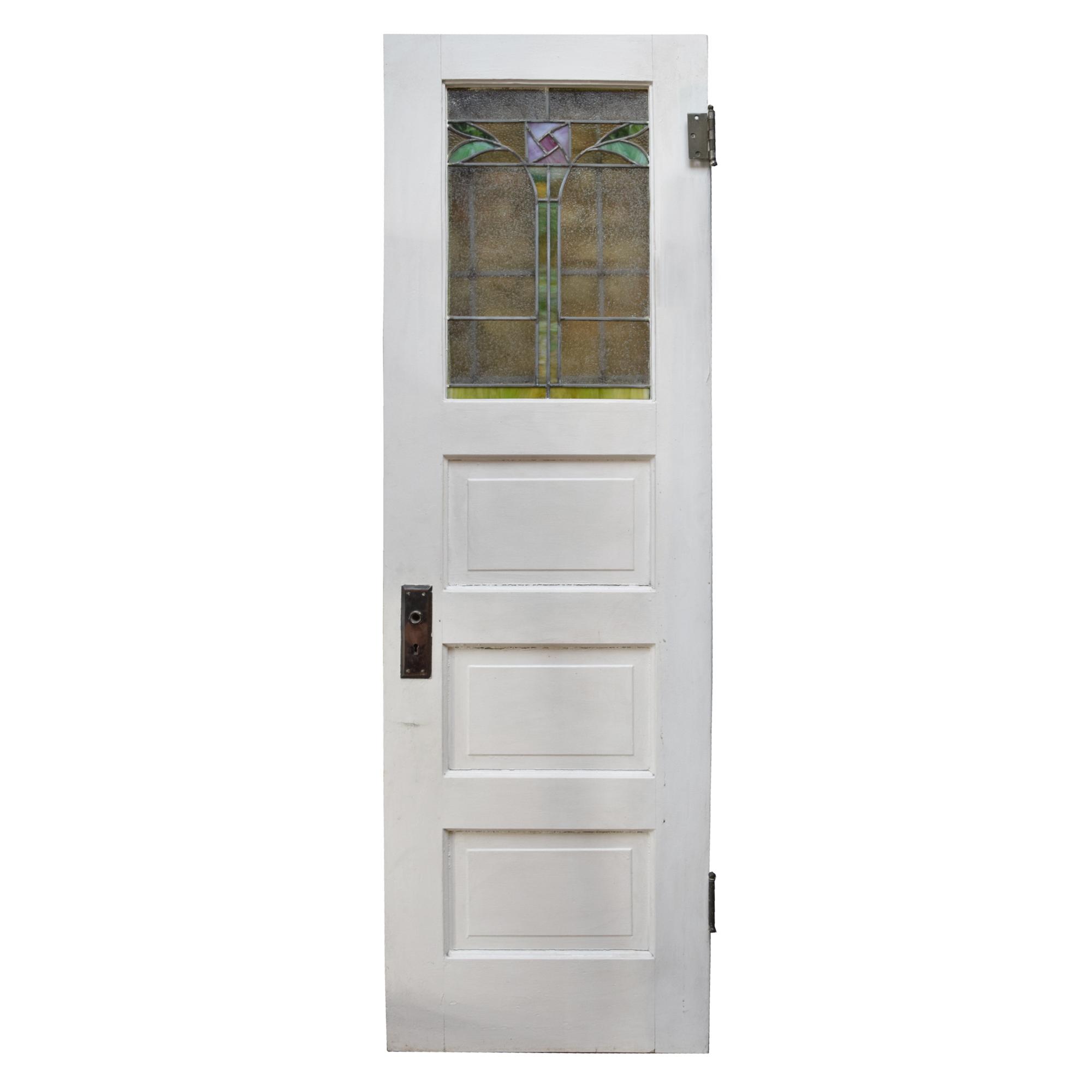 A Leaded and Stained Glass Door from a Chicago, IL. Bungalow 23.75" W x 1.5" D x 78.25" H — United States, Early 20th Century