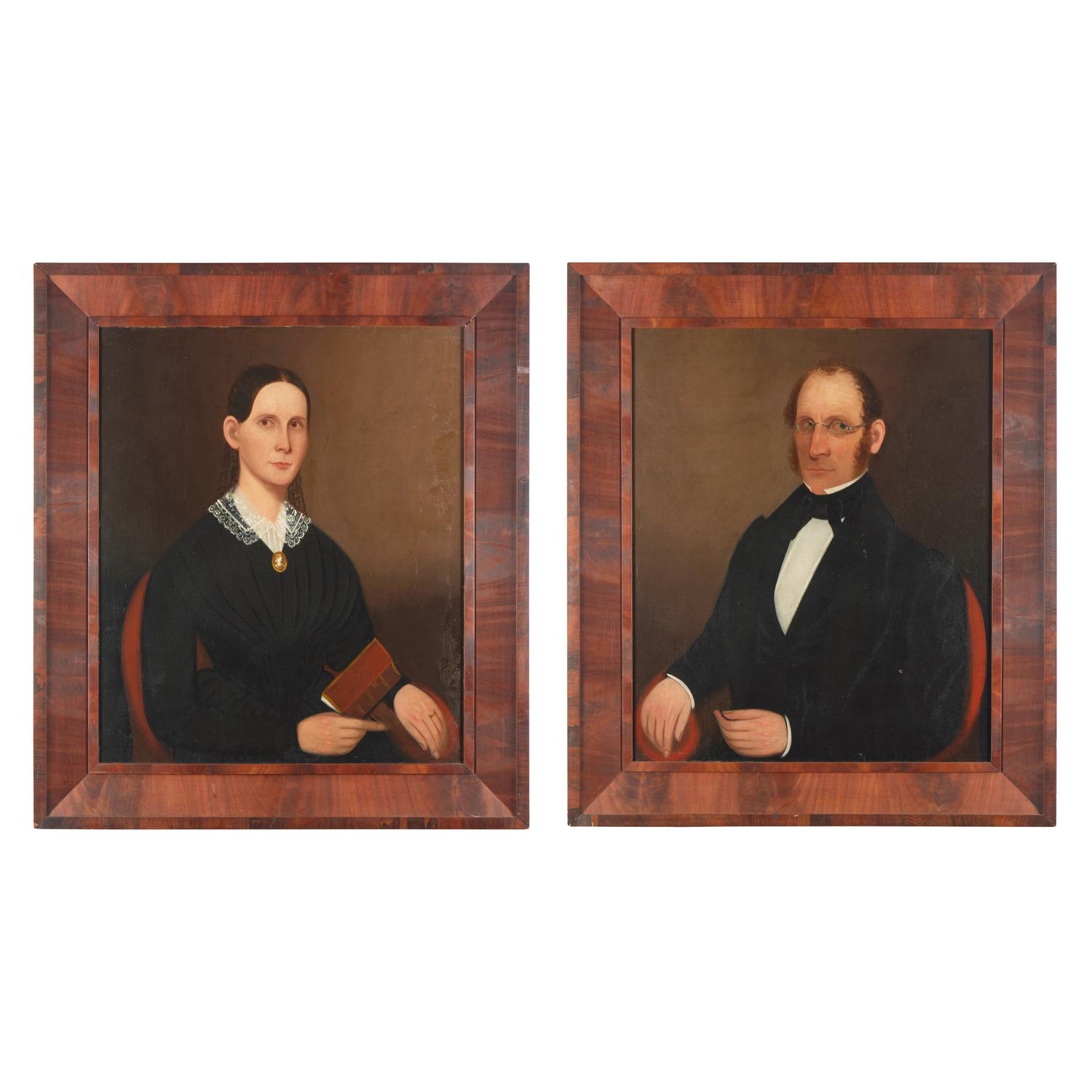 American School 19th Century, A Pair of Portraits: Lady and Gentleman