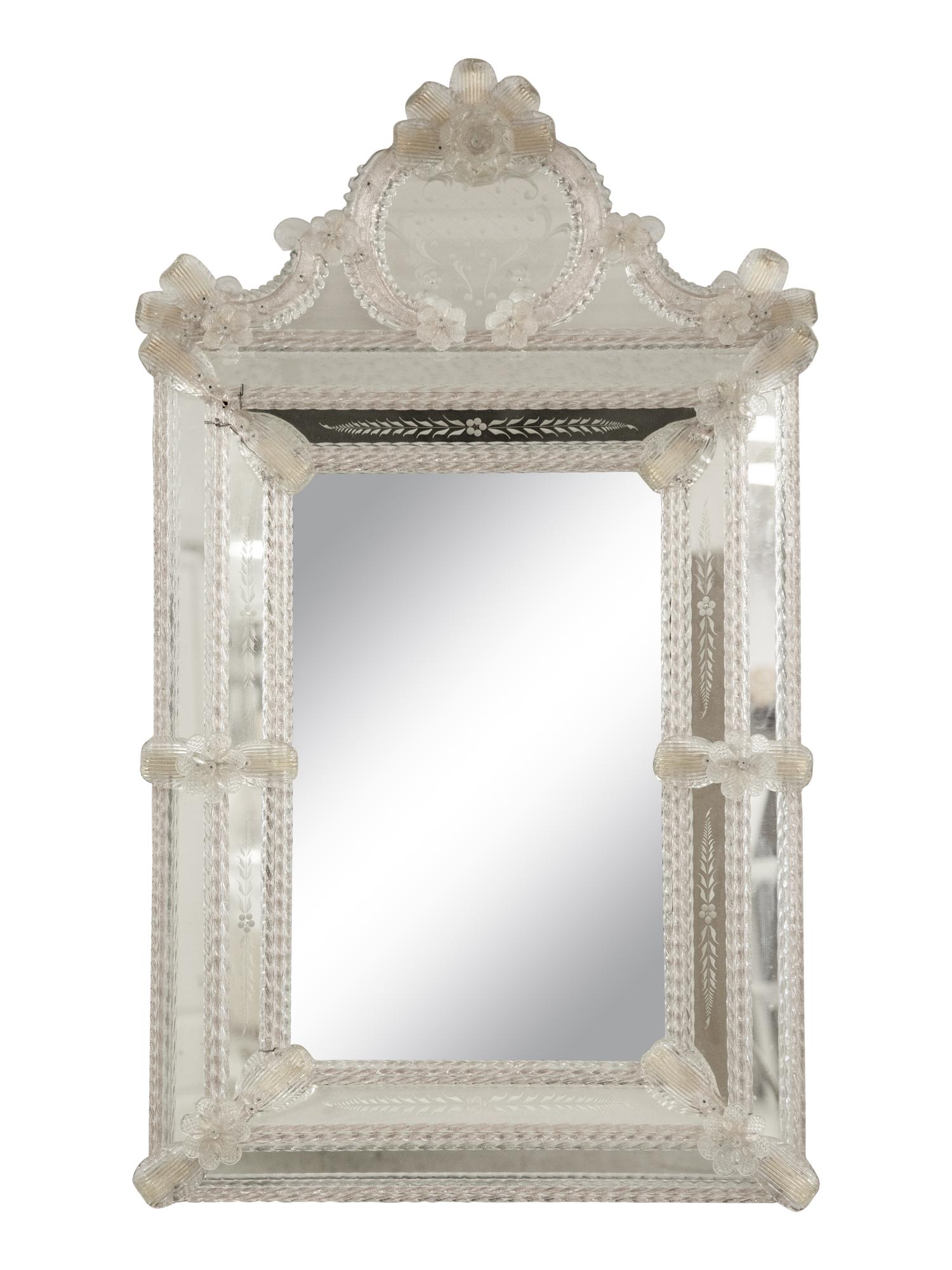 A Venetian Etched Murano Glass Framed Mirror