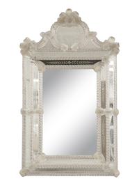 A Venetian Etched Murano Glass Framed Mirror