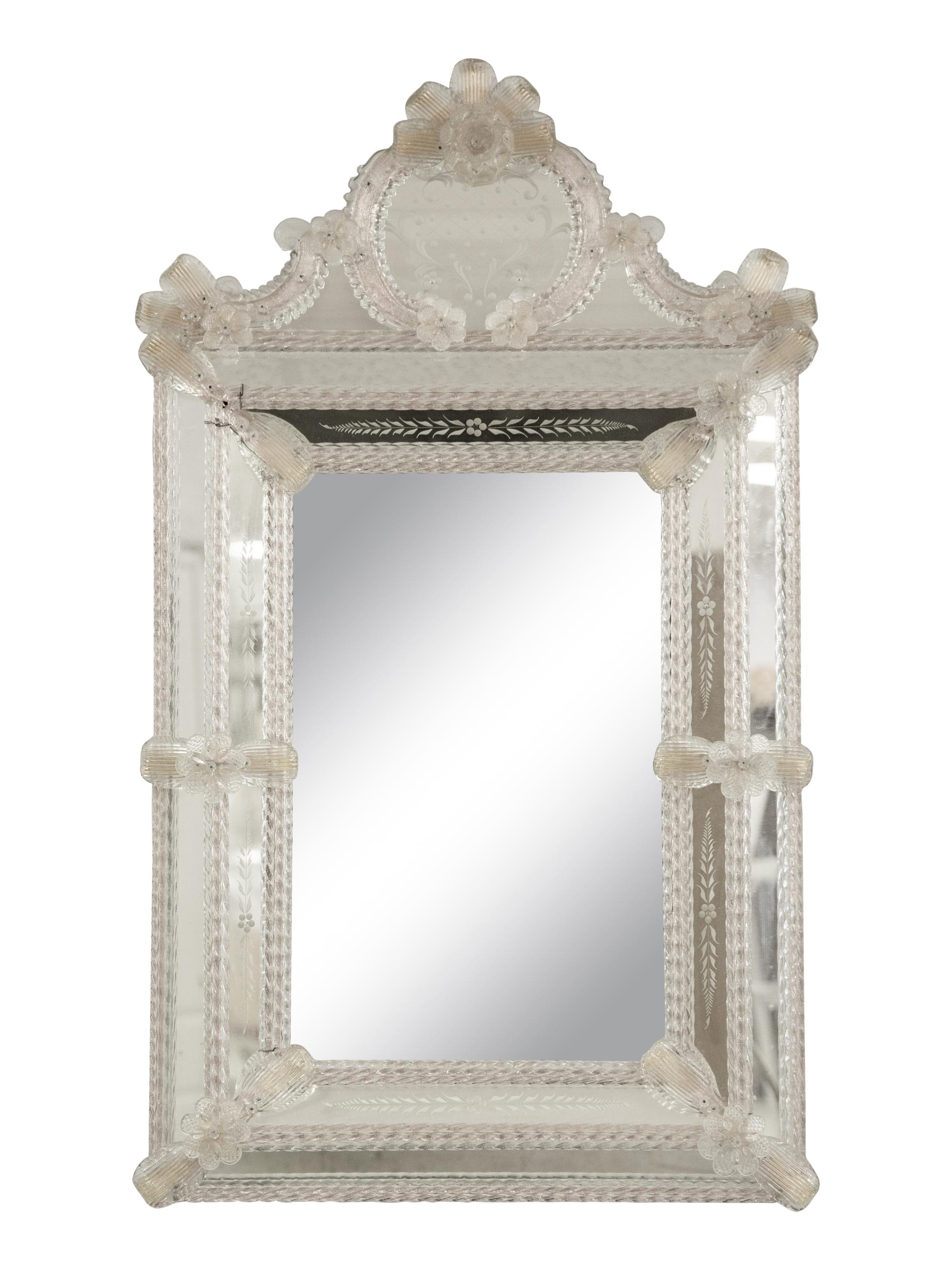 A Venetian Etched Murano Glass Framed Mirror