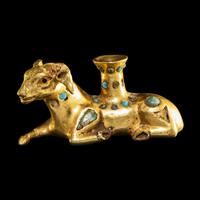 A Eurasian Gold and Turquoise Inlay Vessel in the form of a Recumbent Ram