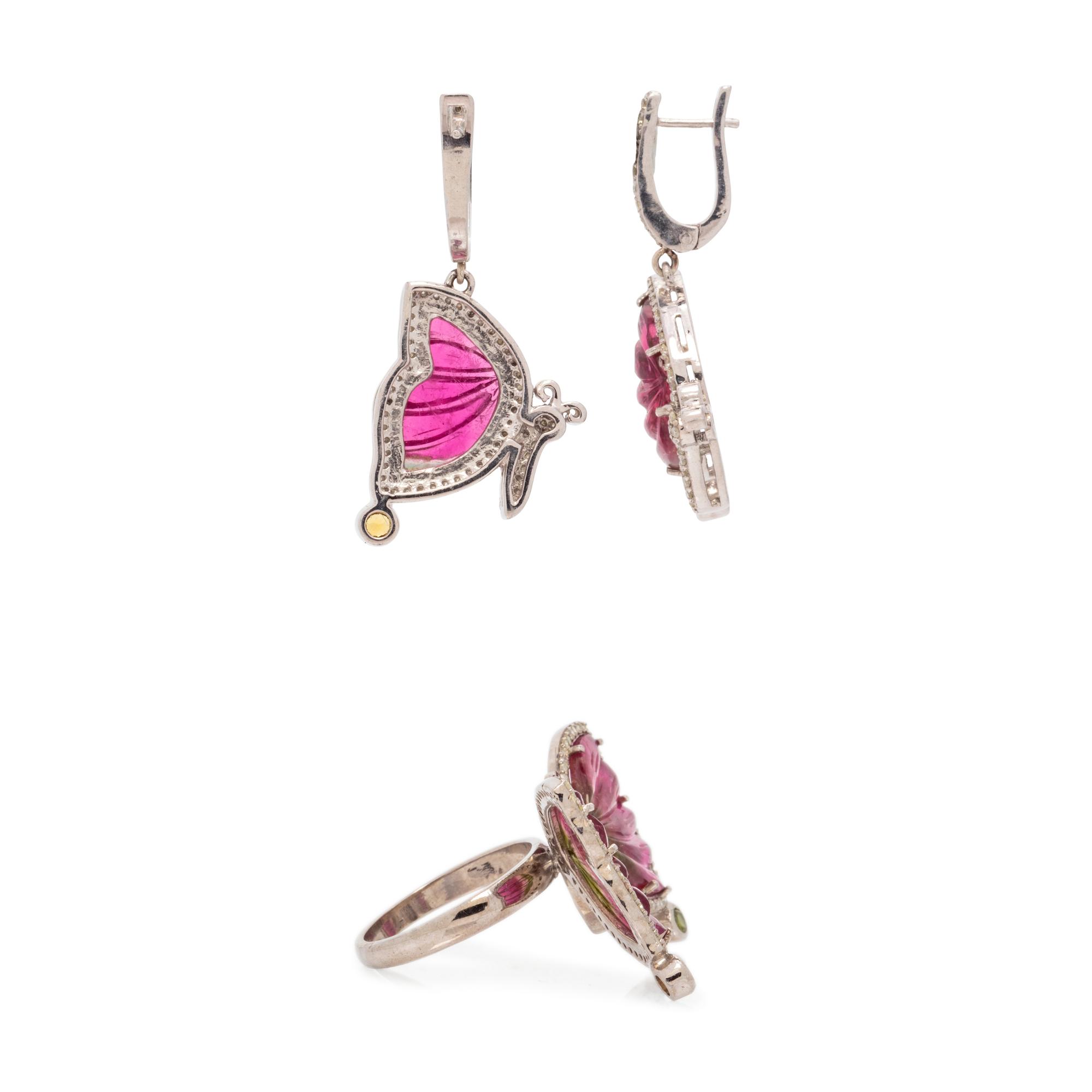 TOURMALINE AND DIAMOND BUTTERFLY SET