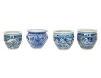 Four Chinese Blue and White Ceramic Jardinieres