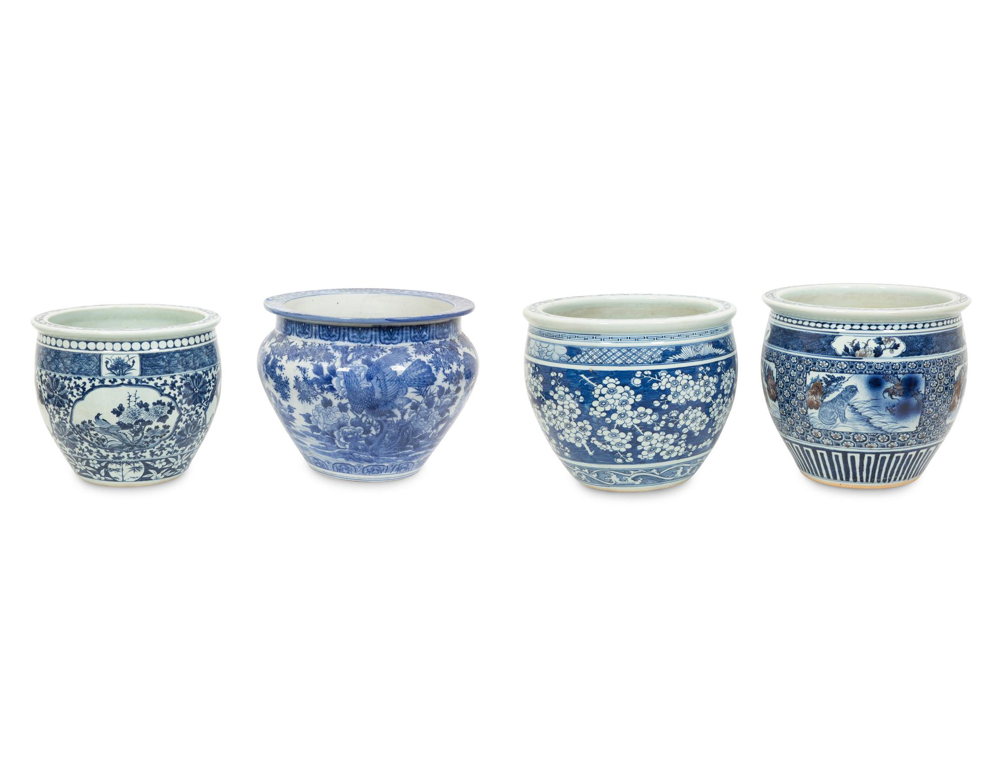 Four Chinese Blue and White Ceramic Jardinieres