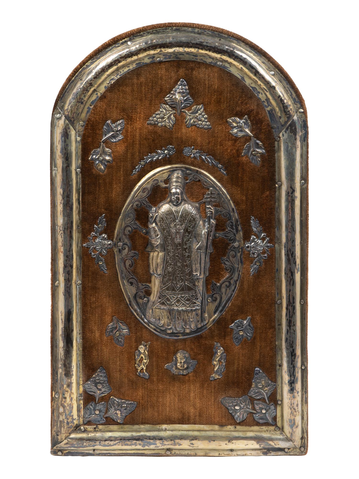A Spanish Colonial Silver-Mounted Velvet Plaque — 19TH CENTURY