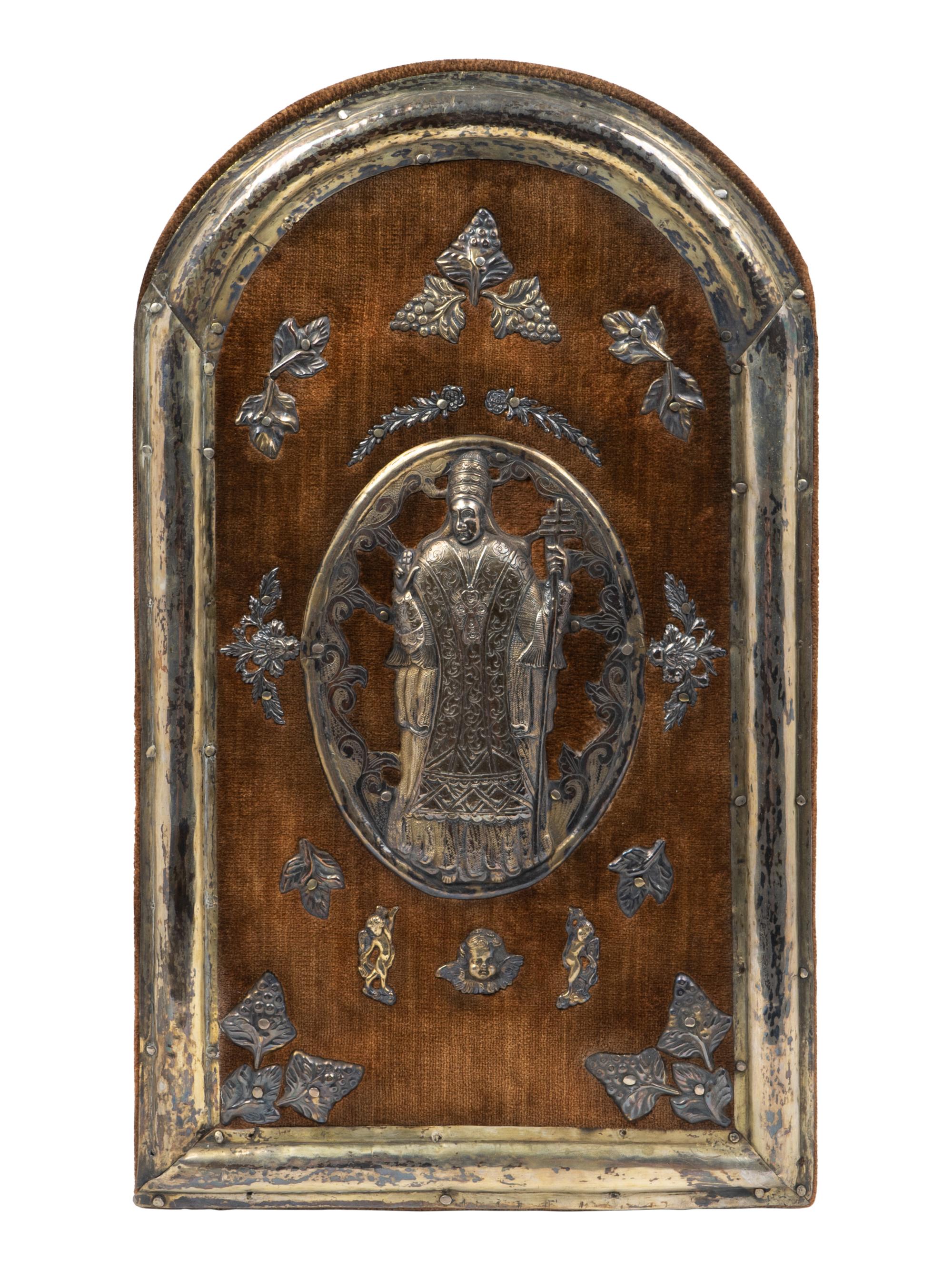 A Spanish Colonial Silver-Mounted Velvet Plaque — 19TH CENTURY