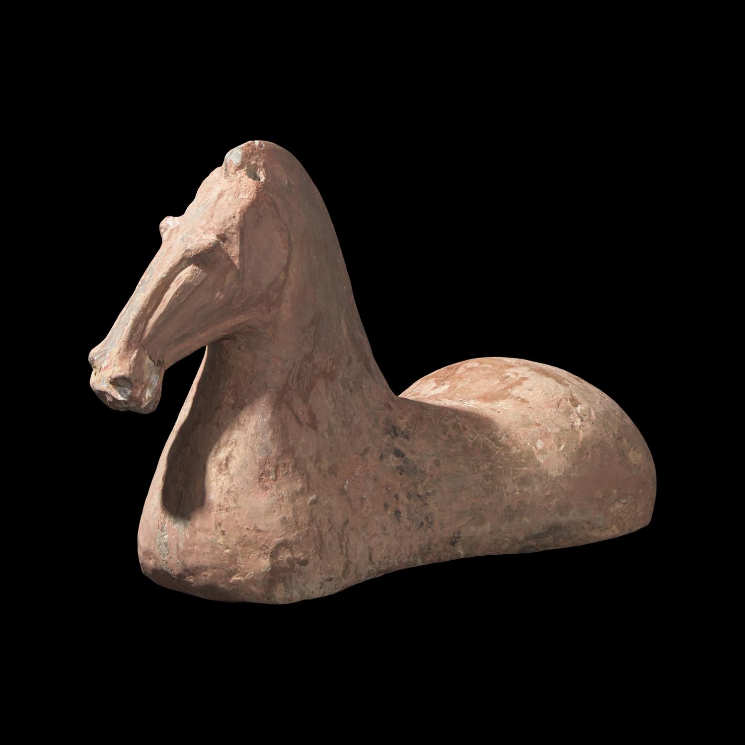 A Chinese Grey Pottery Head and Body of a Horse, Probably Han Dynasty 或爲漢 灰陶馬