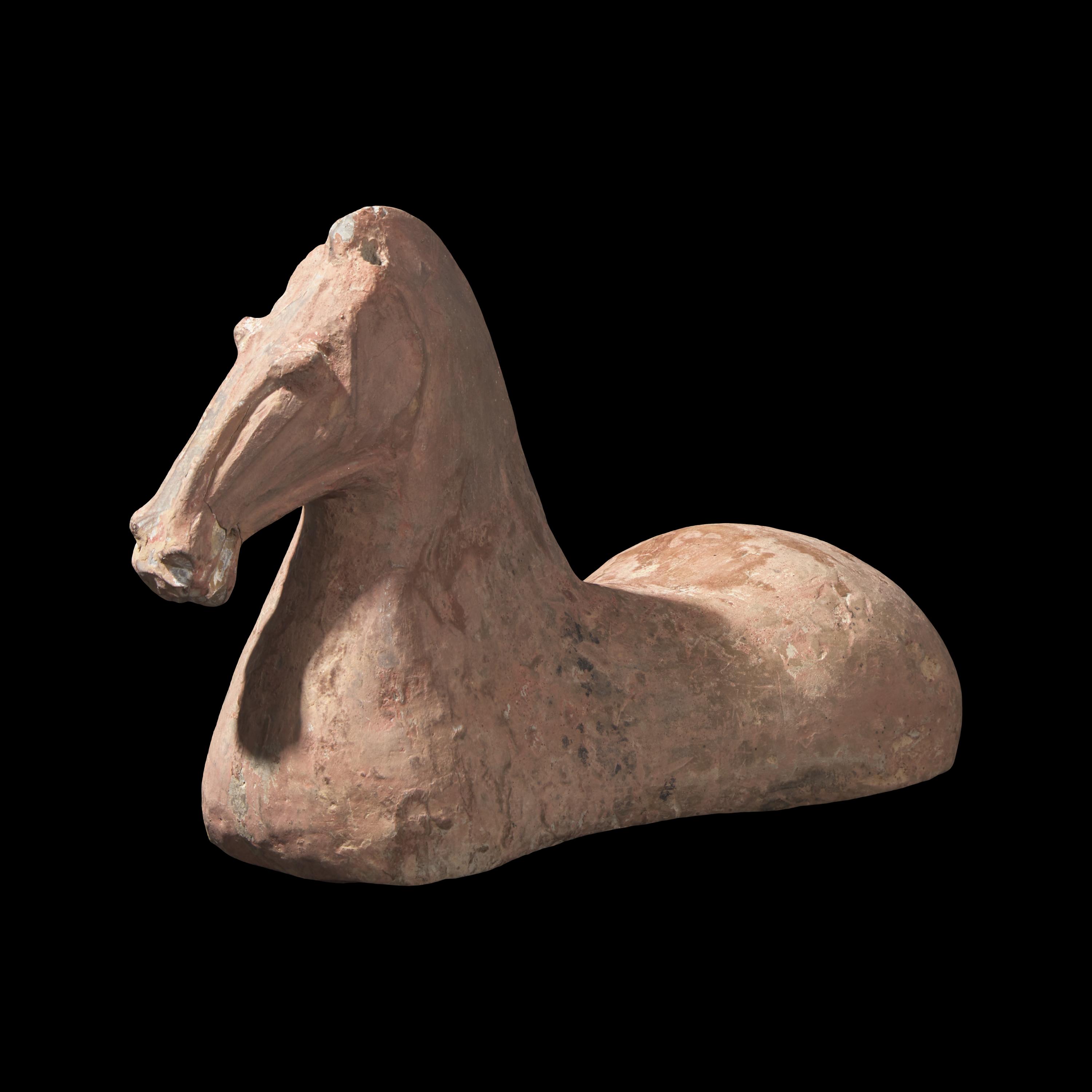 A Chinese Grey Pottery Head and Body of a Horse, Probably Han Dynasty 或爲漢 灰陶馬