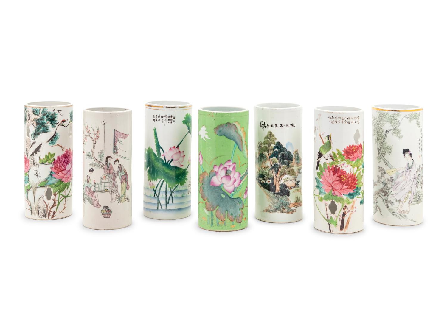 Seven Chinese Famille Rose Porcelain Hat Stands