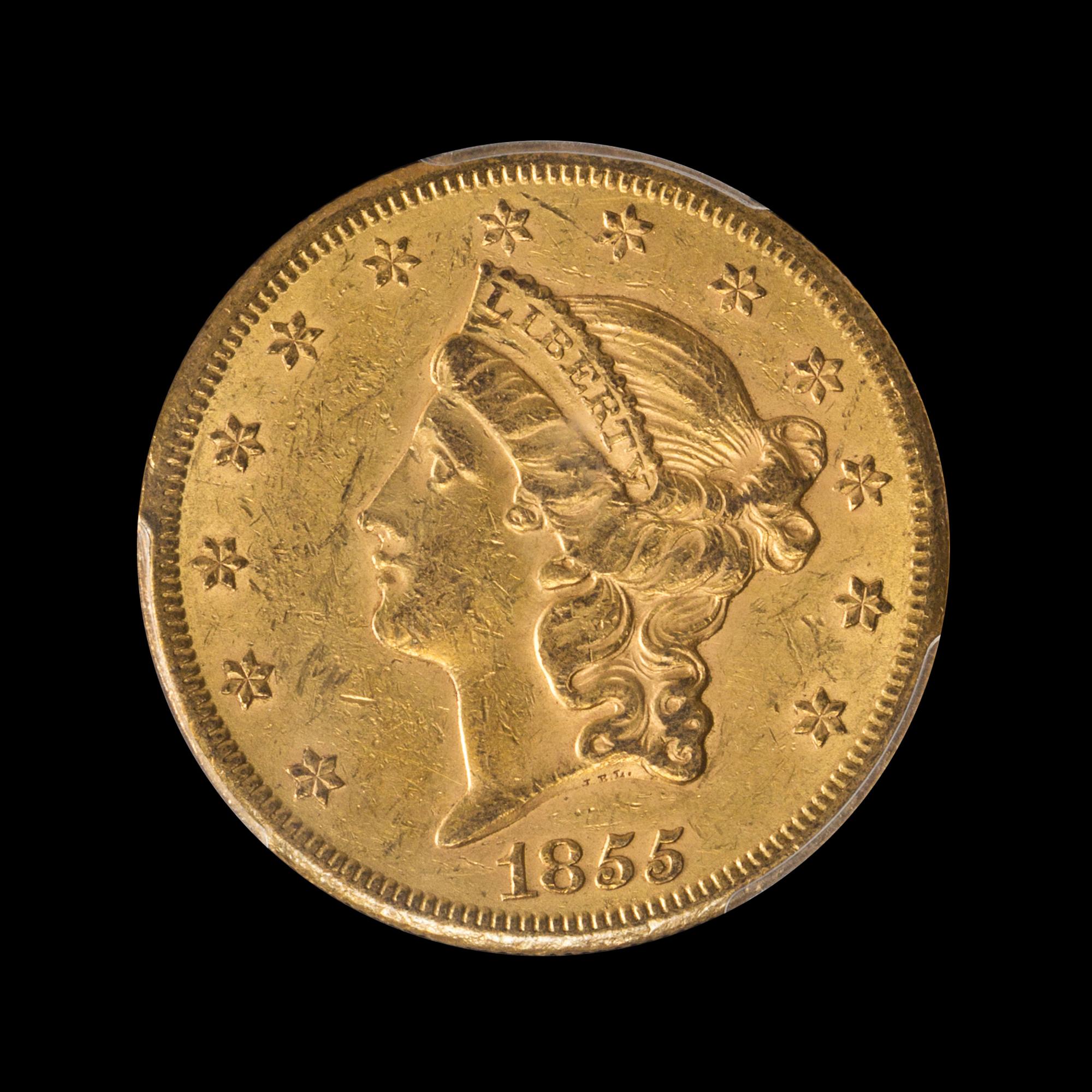 A United States 1855-S Liberty Head $20 Gold Coin