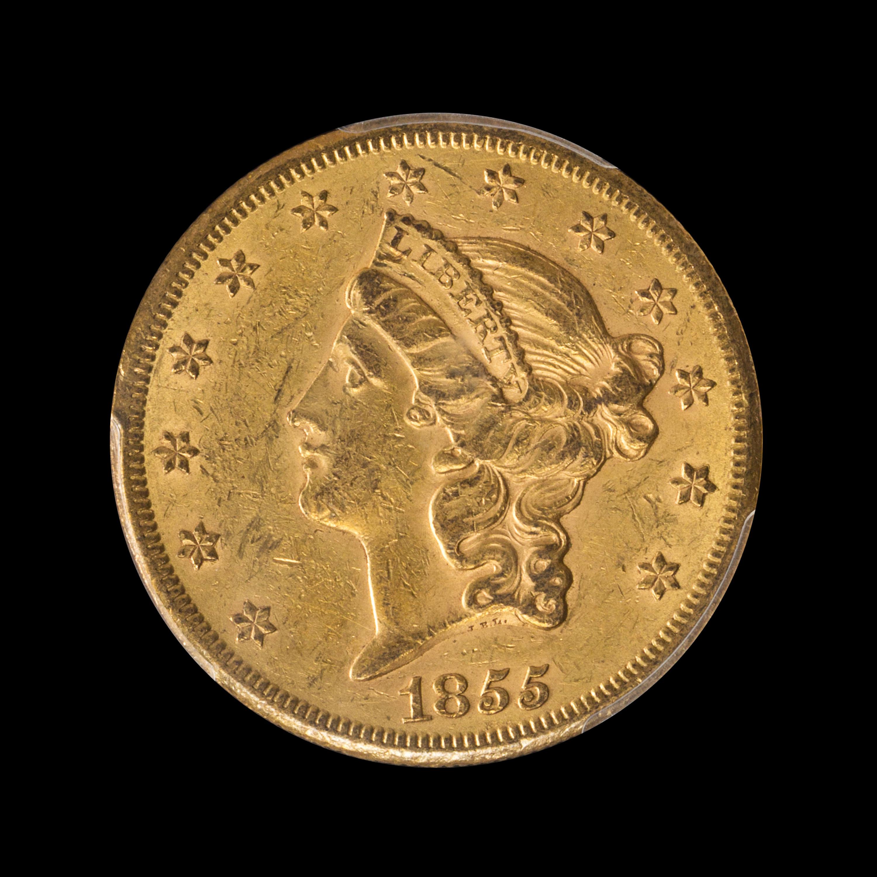 A United States 1855-S Liberty Head $20 Gold Coin