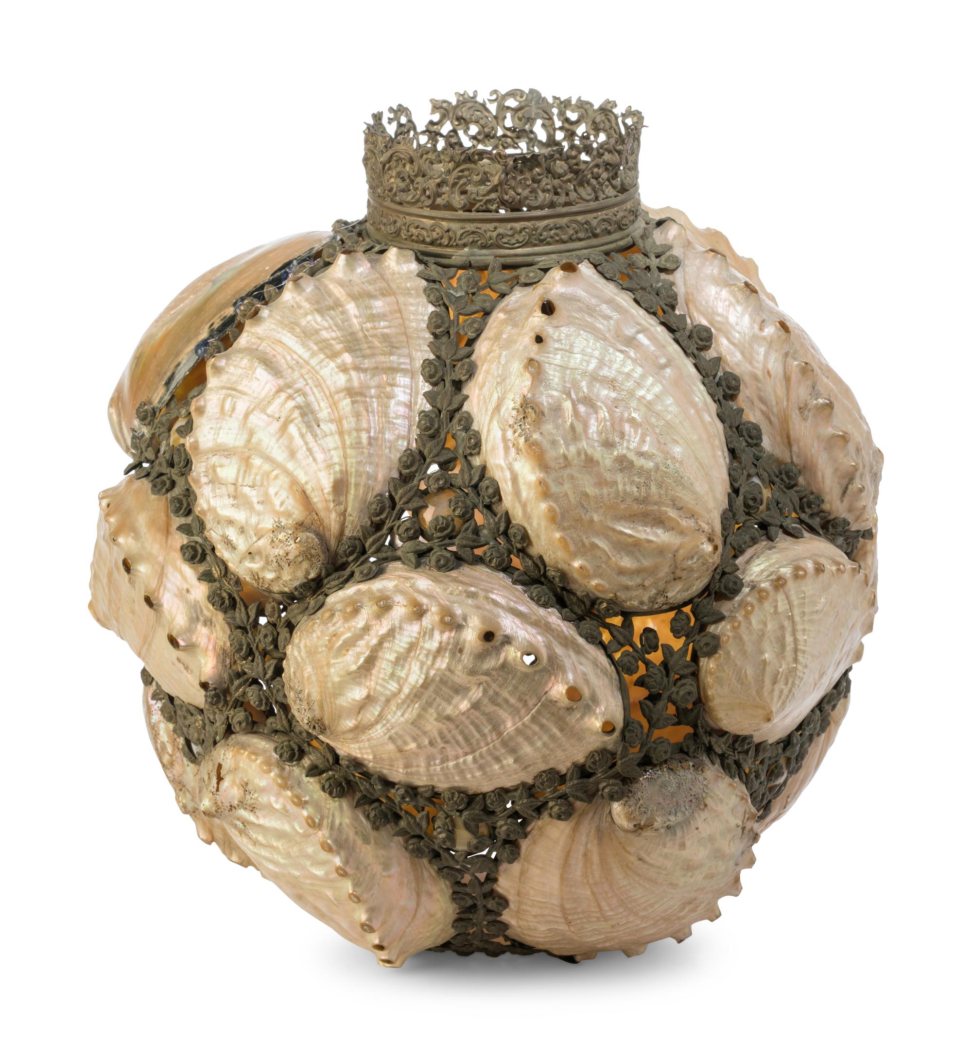 A Victorian Gilt Metal and Abalone Mounted Candle Sconce