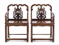 A Pair of Chinese Hardwood Chairs QING DYNASTY Height 38 3/4 inches. — QING DYNASTY