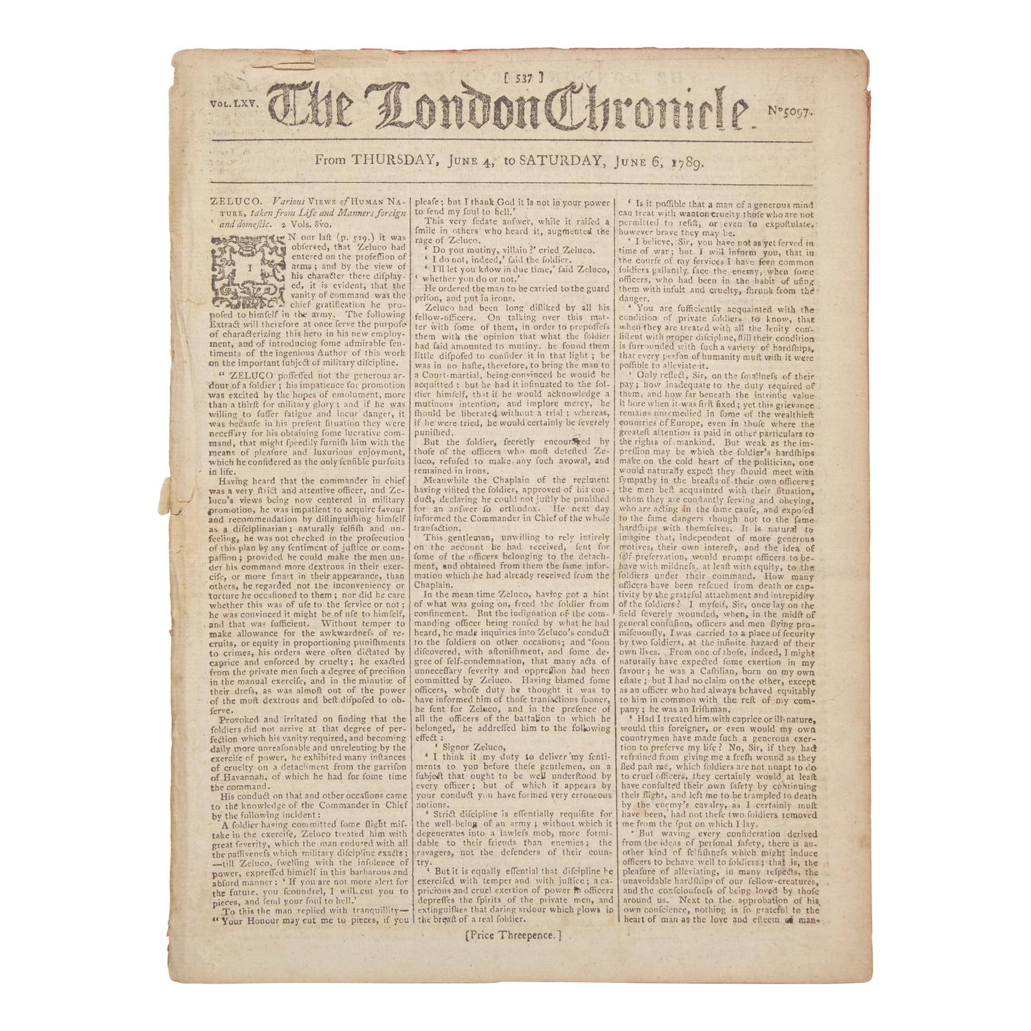 [Washington, George] Report of George Washington Arriving in Philadelphia on his way to his First Inauguration