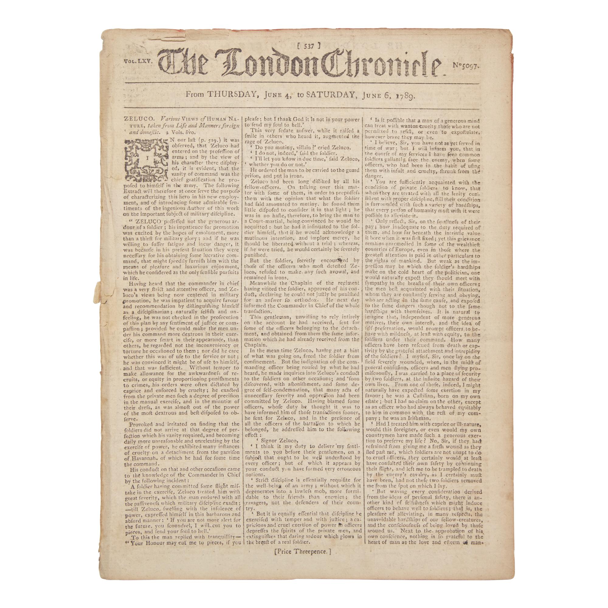 [Washington, George] Report of George Washington Arriving in Philadelphia on his way to his First Inauguration