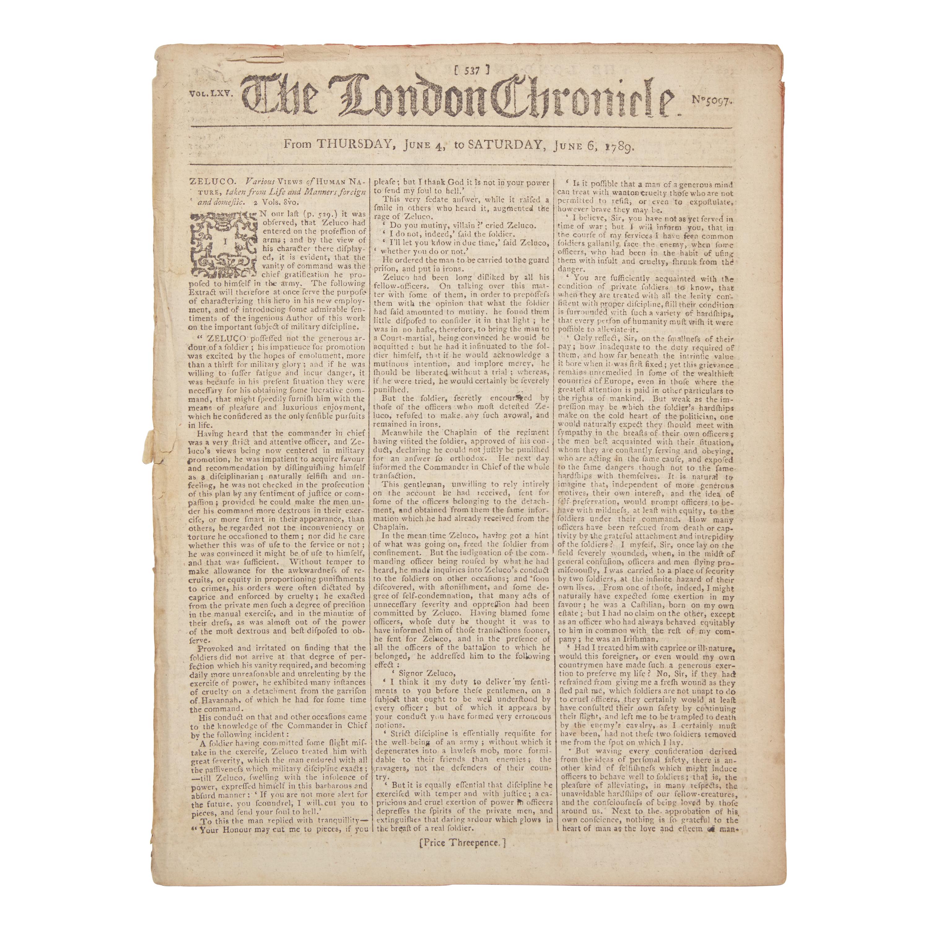 *[Washington, George] Report of George Washington Arriving in Philadelphia on his way to his First Inauguration