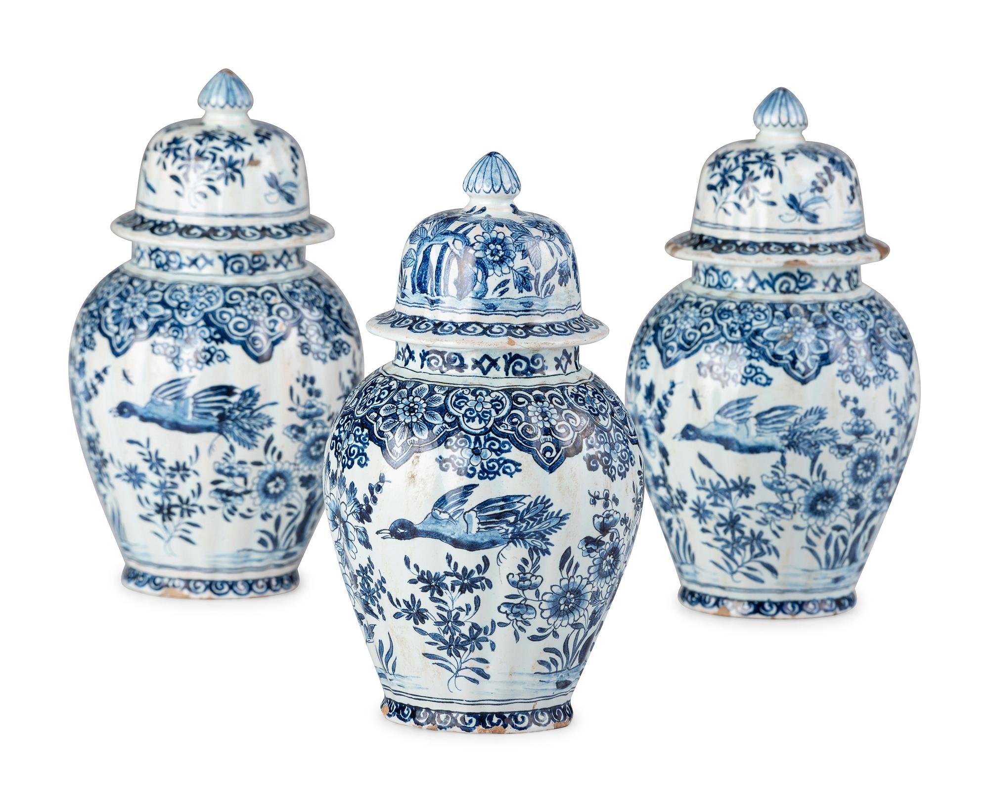 A Three Piece Delftware Garniture