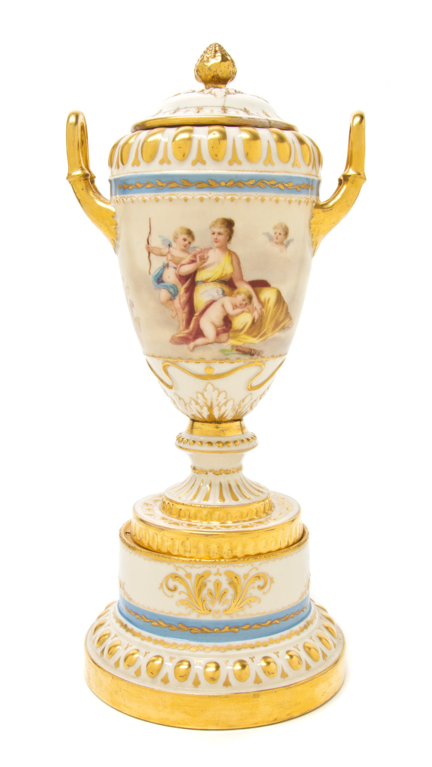 A Royal Vienna Style Porcelain Urn, Height 13 1/2 inches.