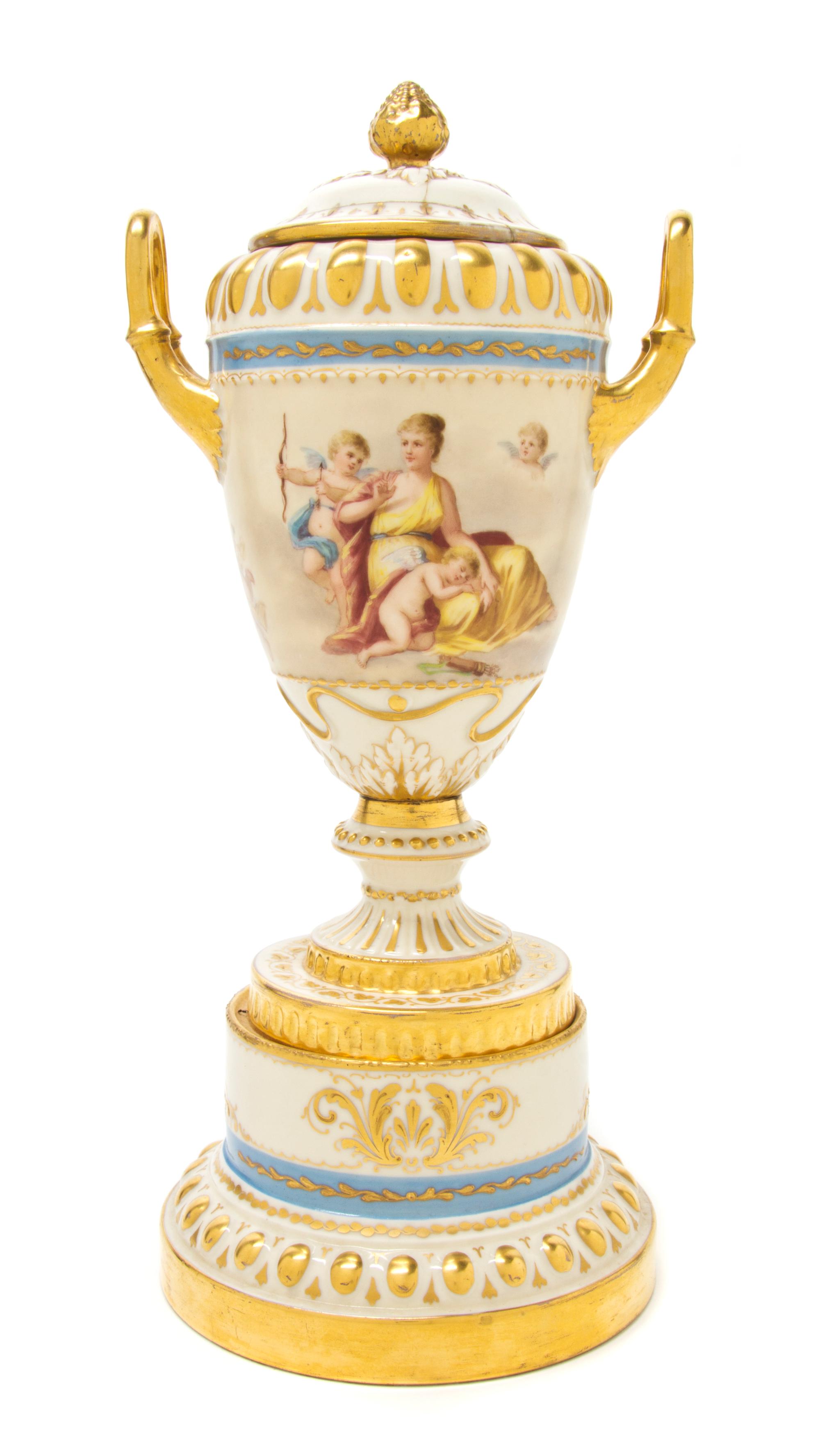 A Royal Vienna Style Porcelain Urn, Height 13 1/2 inches.