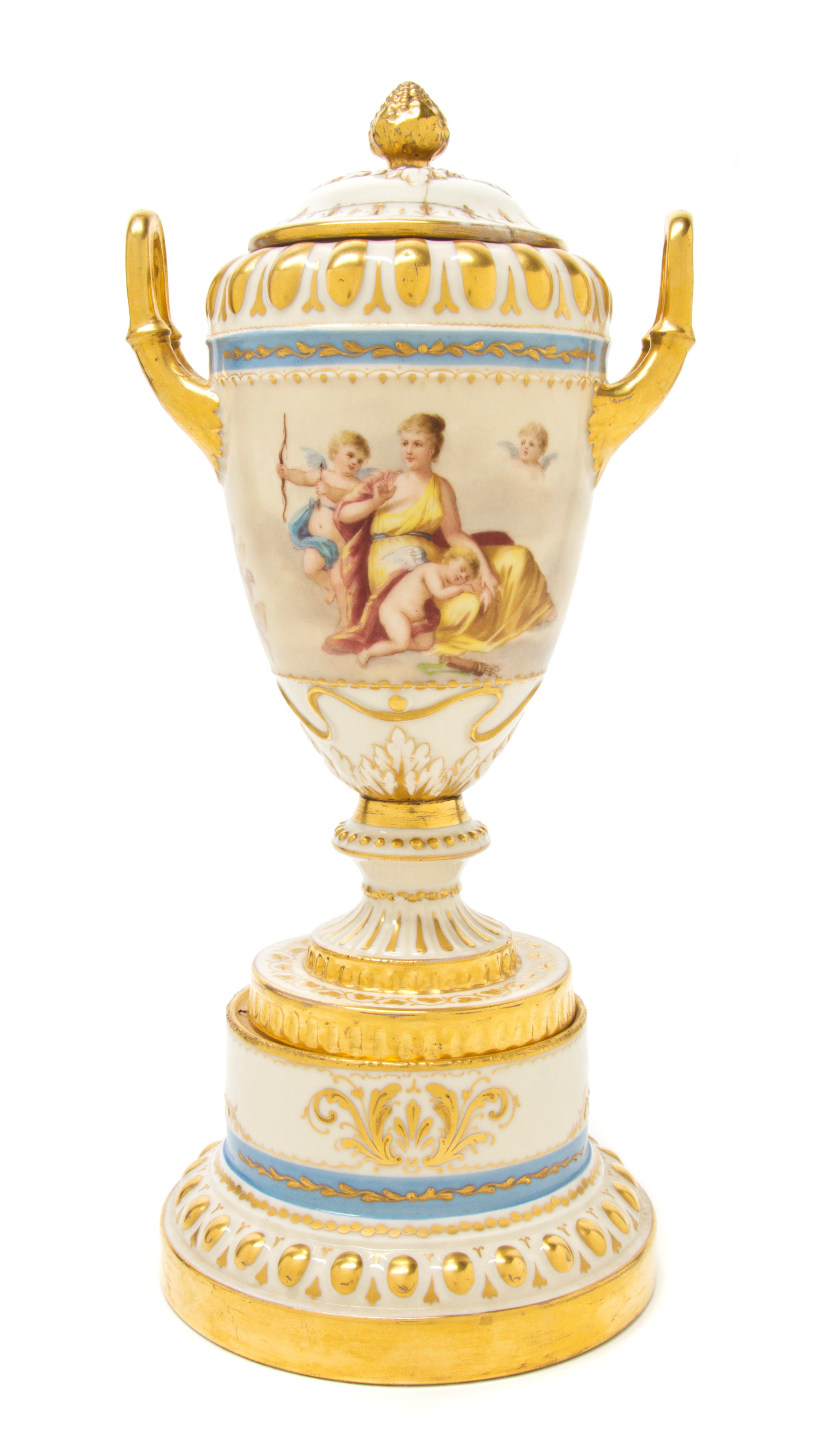 A Royal Vienna Style Porcelain Urn, Height 13 1/2 inches.