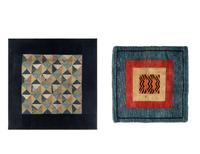 A Tibetan Silk Patchwork Offering Cloth and A Tibetan Rug