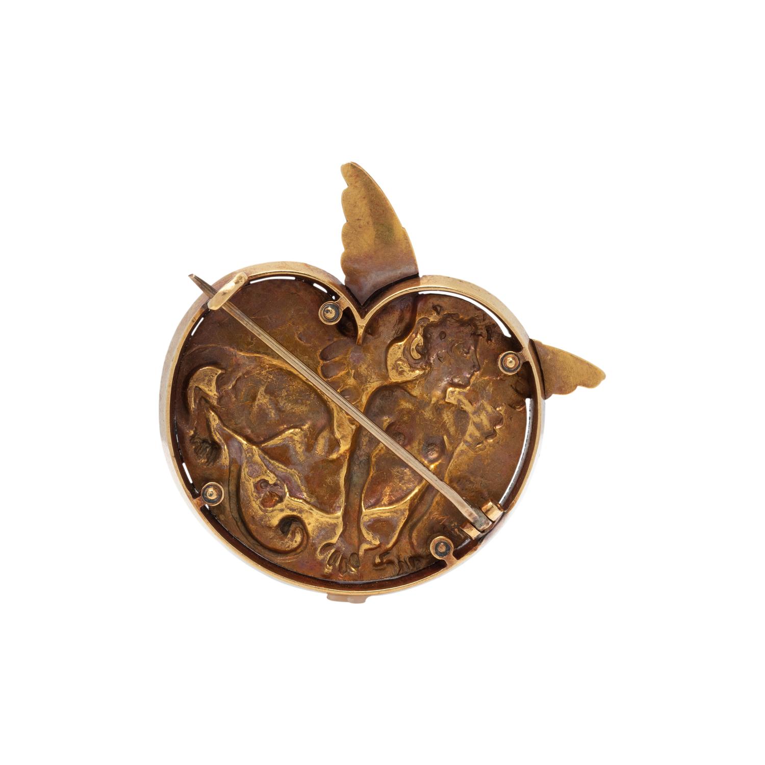 RENÉ LALIQUE, ART NOUVEAU, YELLOW GOLD AND DIAMOND BROOCH