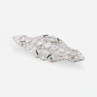 Art Deco 14K White Gold, Diamond, and Sapphire Pendant