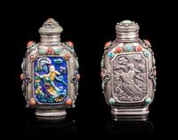 Two Tibetan Hardstone Silver Snuff Bottles Height of tallest 3 1/8 inches. — 19TH CENTURY