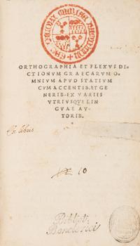 [Early Printing] Statius. Orthographia et Flexus dictionum graecarum omnium apud Statium