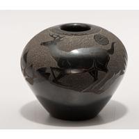 Blackware Sgraffito Pottery Jar, with Deer