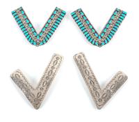 Two Pair of Silver Collar Tabs Larger 4 inches long