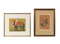 Two Indian Paintings Depicting Figures and Animals