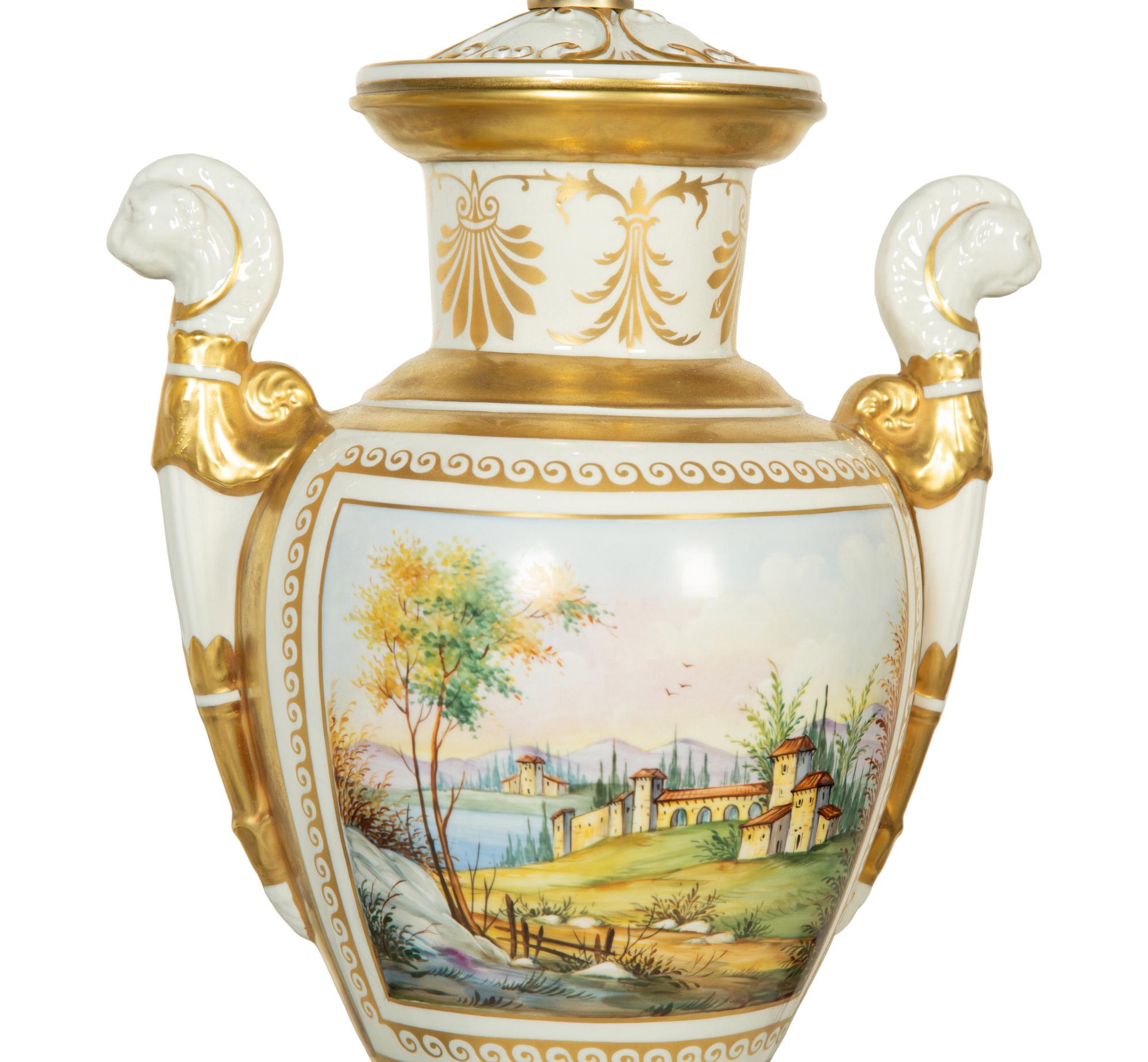 A Pair of Paris Porcelain Lamps and an Additional Lamp