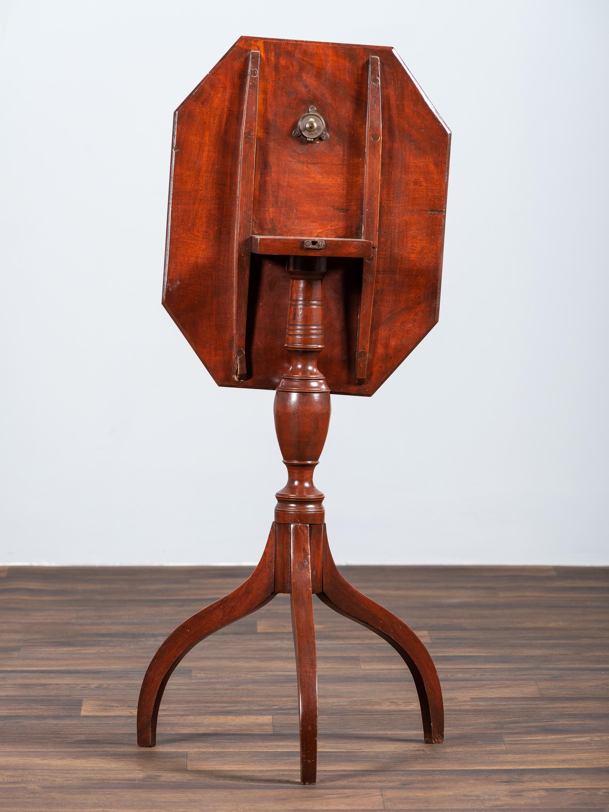 A Federal Figured Birch Octagonal Tilt-Top Candlestand