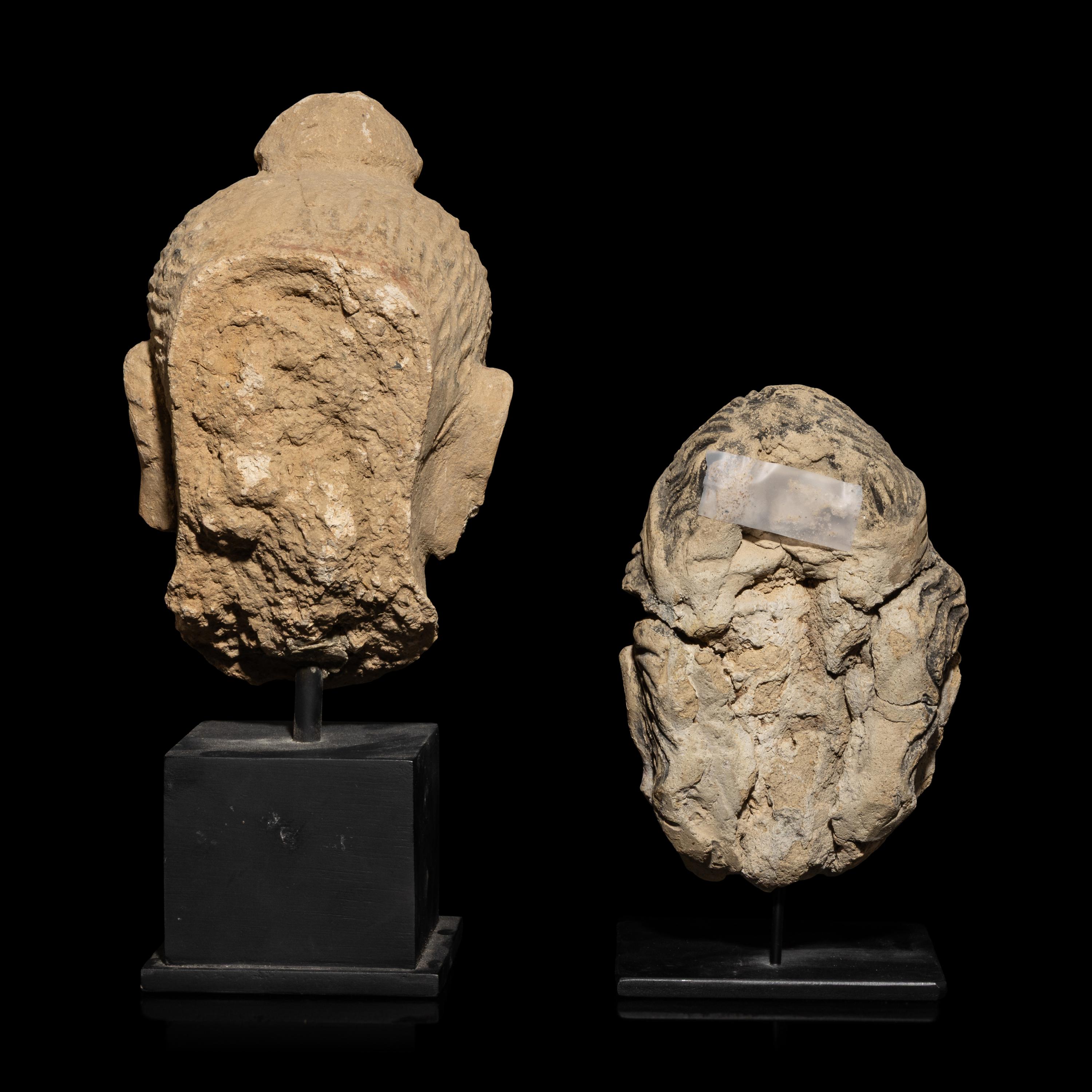 Two Gandharan Stucco Heads, 2nd Century or Later — 二世紀及以後 犍陀羅灰膏泥佛首兩顆