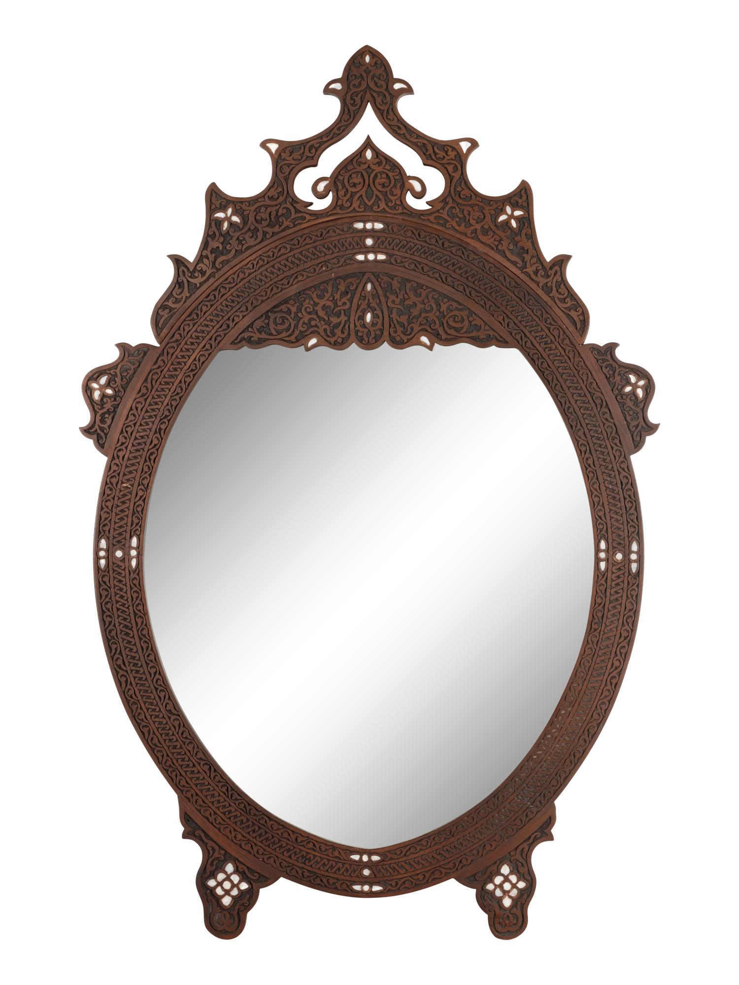 A Syrian Mother-of-Pearl Inlaid Walnut Mirror