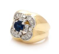 An 18 Karat Yellow Gold, Platinum, Sapphire and Diamond Ring, J. Aragon, 15.20 dwts.