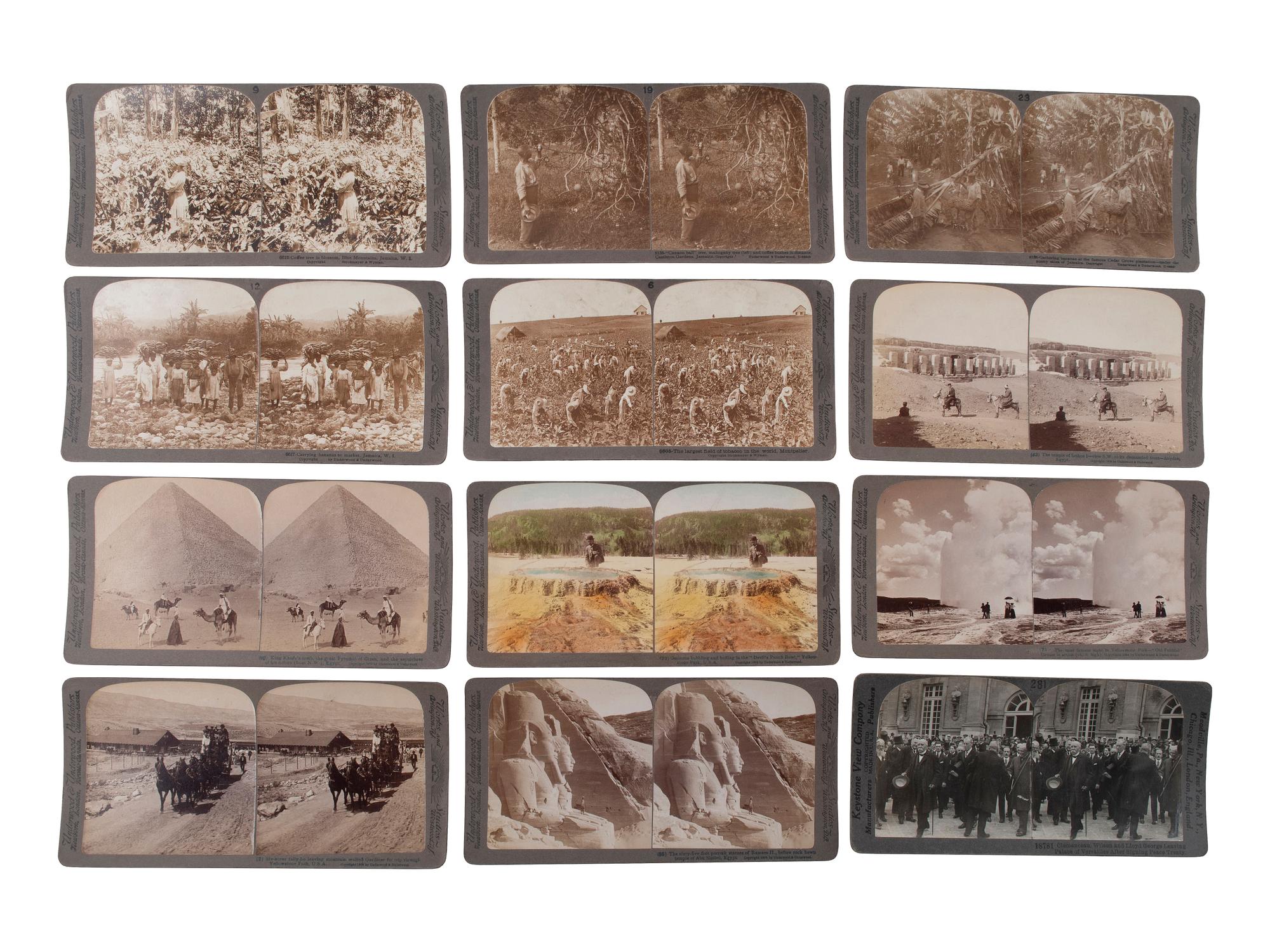 [EARLY PHOTOGRAPHY]. Collection of stereoviews by Keystone and Underwood, several in wooden box.