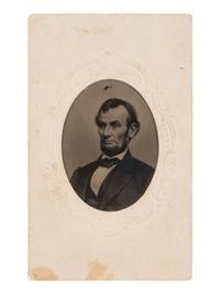 [LINCOLN, Abraham (1809-1865)]. Hand-tinted tintype of Abraham Lincoln after photograph originally taken by Anthony BERGER.